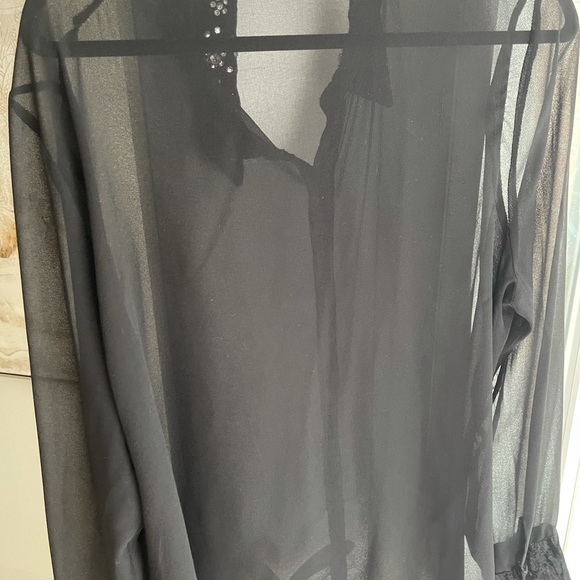 Black sheer long sleeve blouse with gem stones - Picture 3 of 5